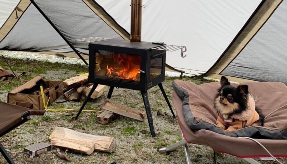 かわらびオートキャンプ場で薪ストーブを使ってキャンプ